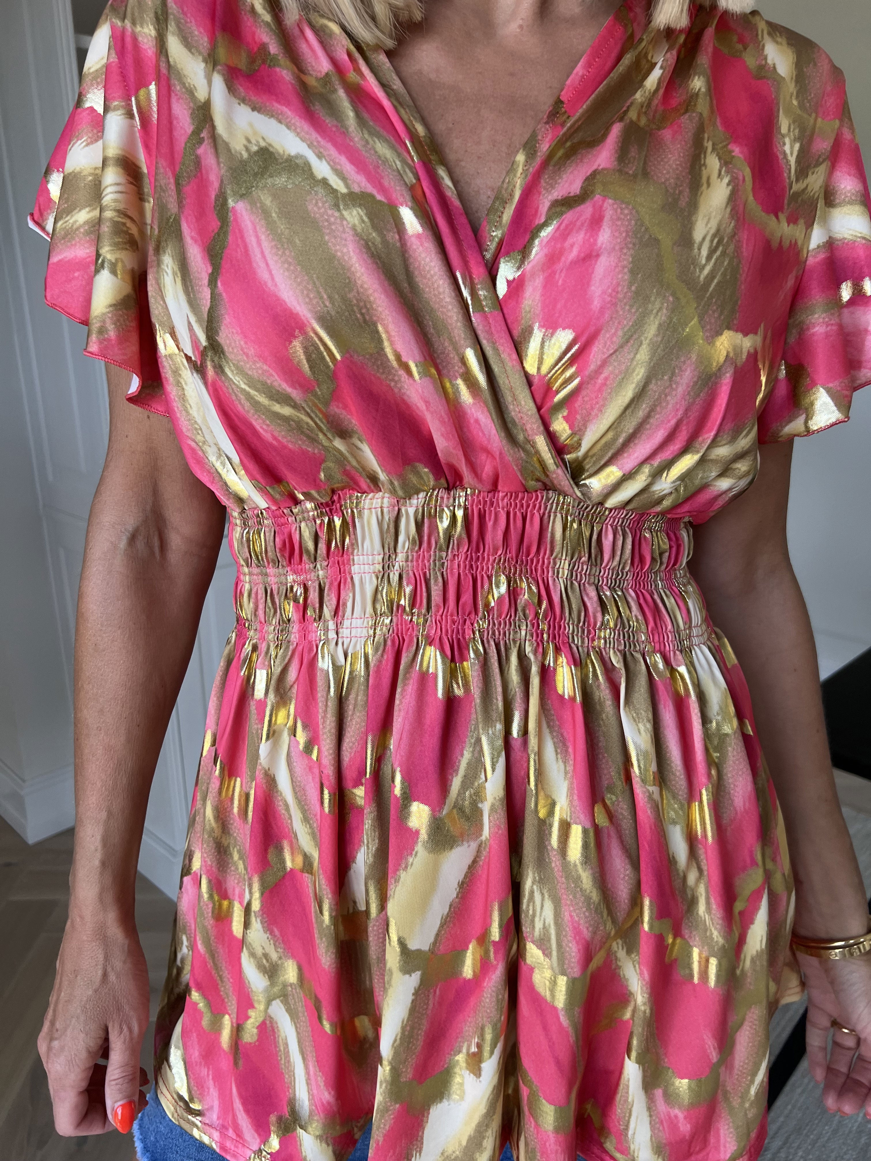 Pams Wave Shirt - Sød tunika i fint med print med smock